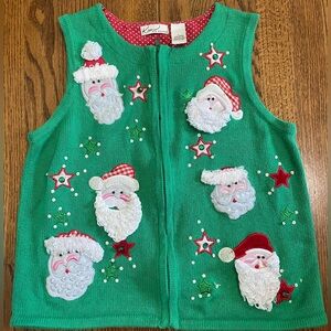 Kim Rogers Vintage Green Santa Christmas Vest Size Large